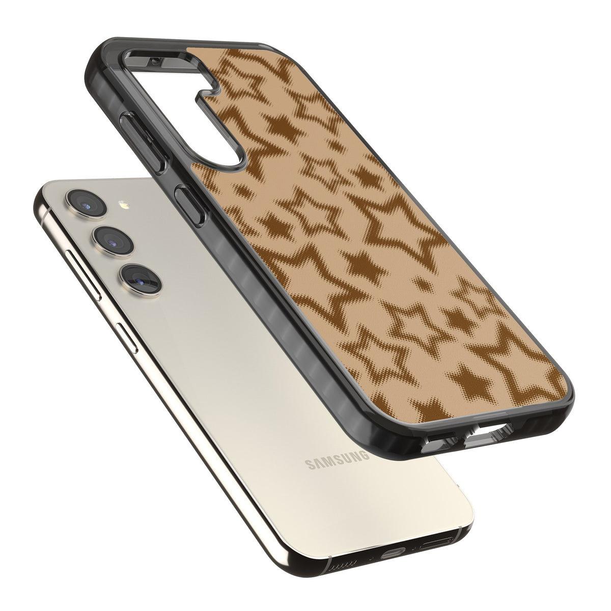 Latte Halftone Stars Samsung S22 / Samsung S22 Plus / Samsung S23 / Samsung S23 Plus / Samsung S24 / Samsung S24 Plus Impact Black Phone Case angled