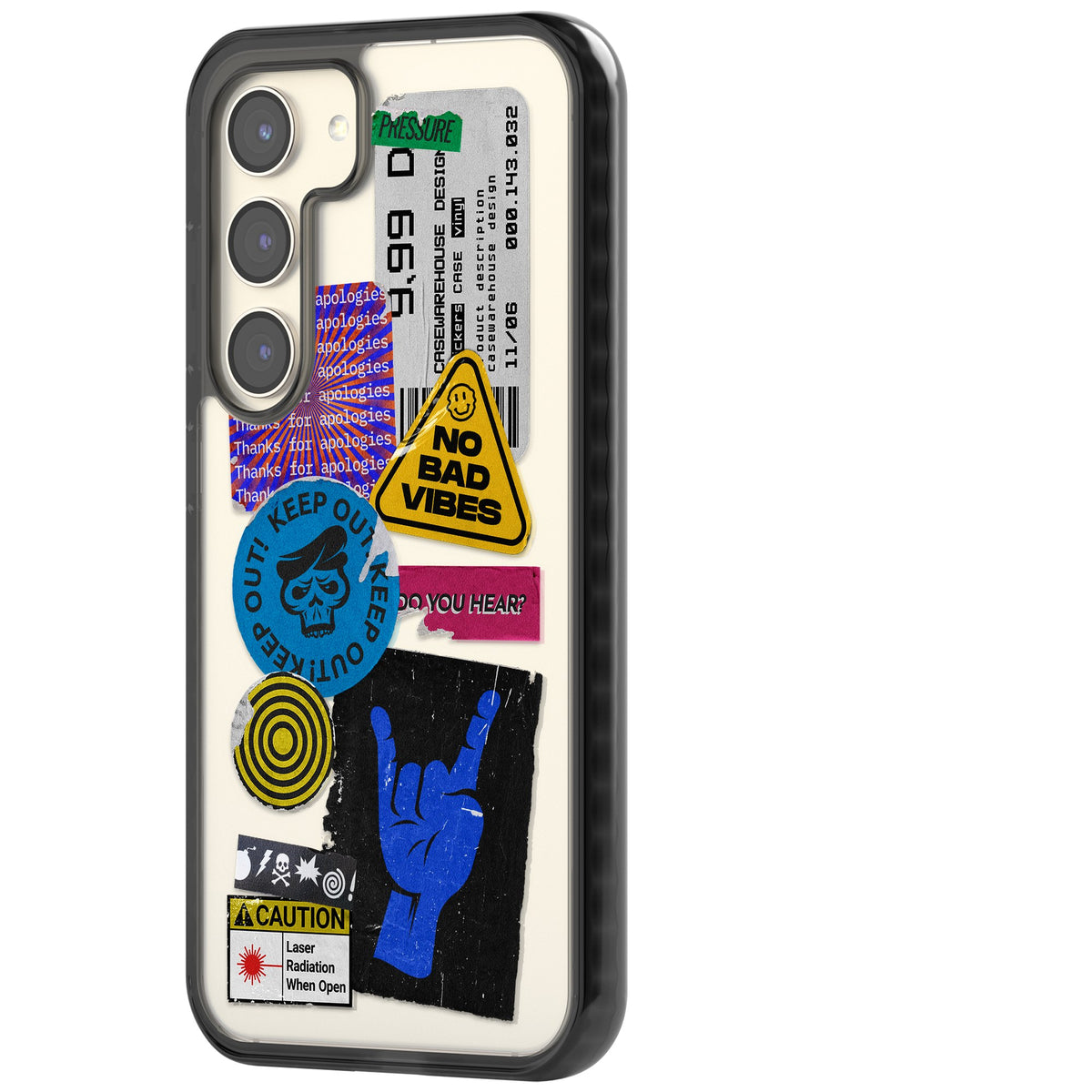 No Bad Vibes Sticker Mix Samsung S22 / Samsung S22 Plus / Samsung S23 / Samsung S23 Plus / Samsung S24 / Samsung S24 Plus Impact Black Phone Case side