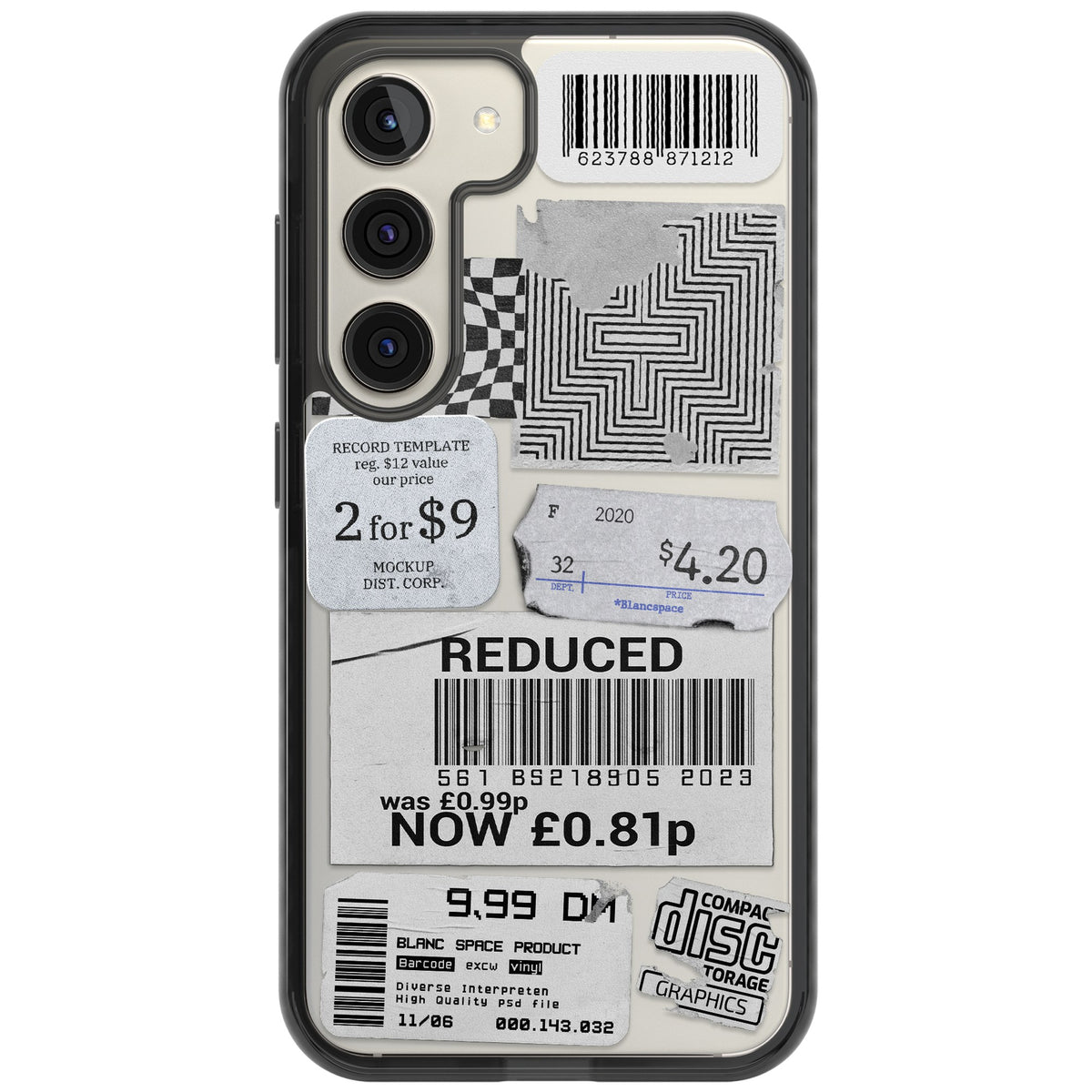 White Sticker Mix Samsung S22 / Samsung S22 Plus / Samsung S23 / Samsung S23 Plus / Samsung S24 / Samsung S24 Plus Impact Black Phone Case front