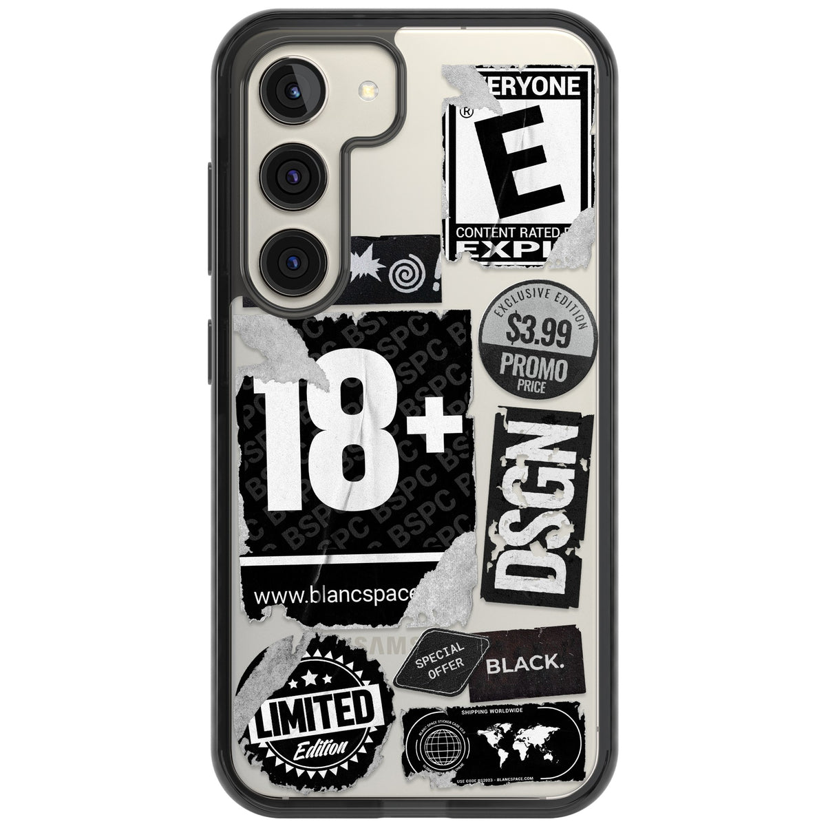 Black Sticker Mix Samsung S22 / Samsung S22 Plus / Samsung S23 / Samsung S23 Plus / Samsung S24 / Samsung S24 Plus Impact Black Phone Case front