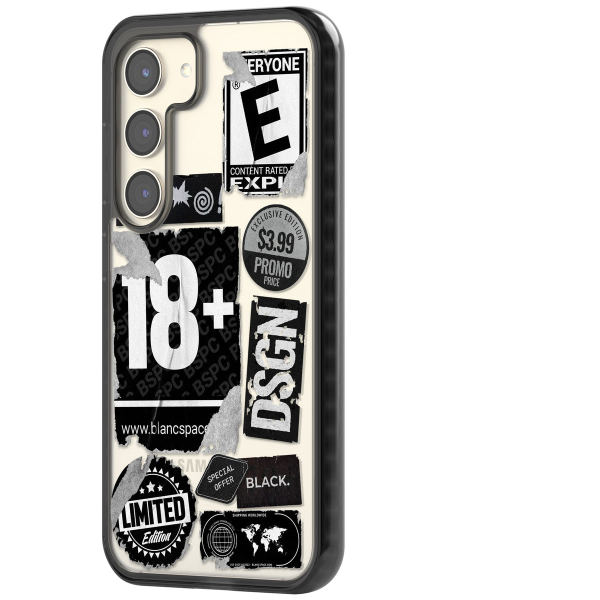 Black Sticker Mix Samsung S22 / Samsung S22 Plus / Samsung S23 / Samsung S23 Plus / Samsung S24 / Samsung S24 Plus Impact Black Phone Case side