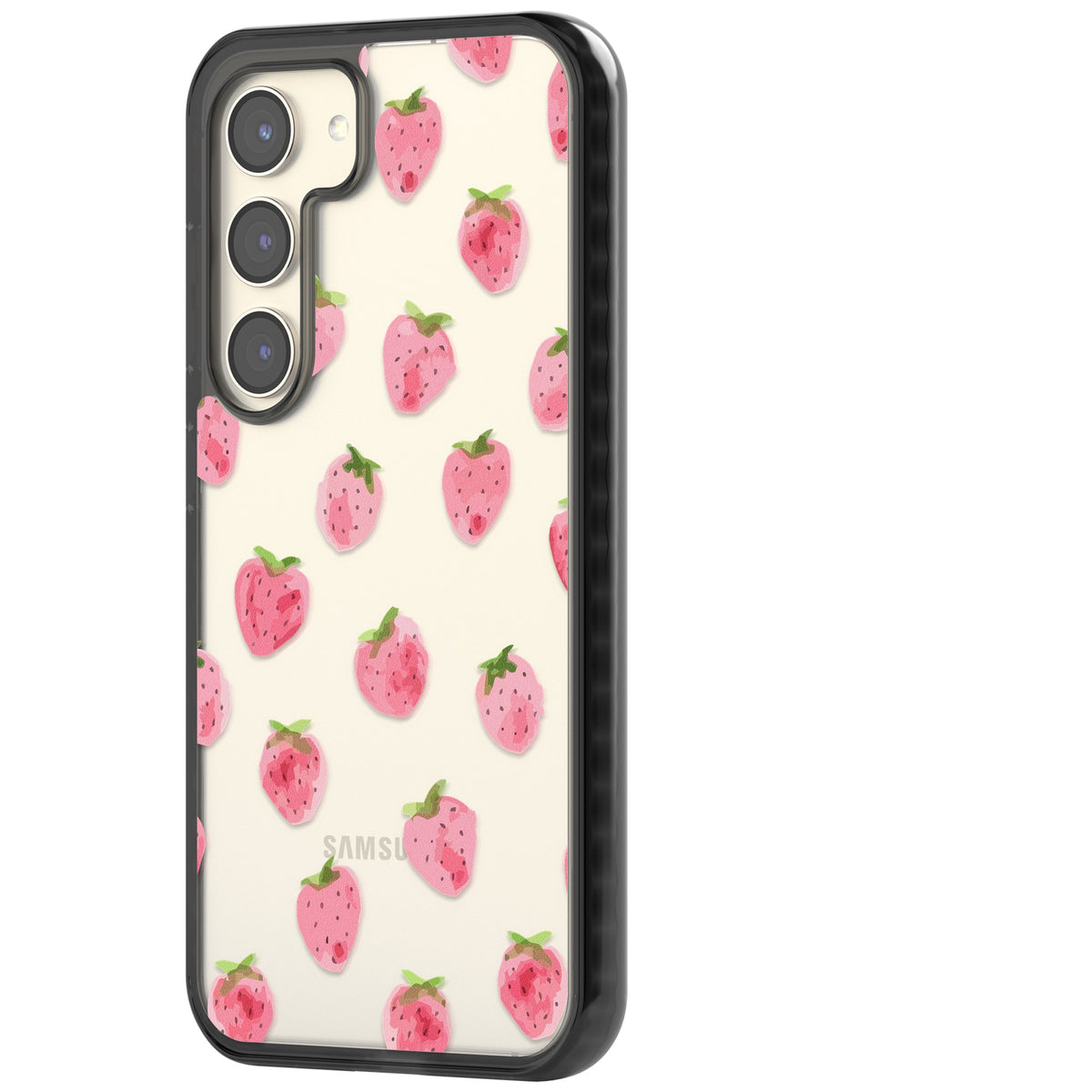 Pink Strawberry Samsung S22 / Samsung S22 Plus / Samsung S23 / Samsung S23 Plus / Samsung S24 / Samsung S24 Plus Impact Black Phone Case side