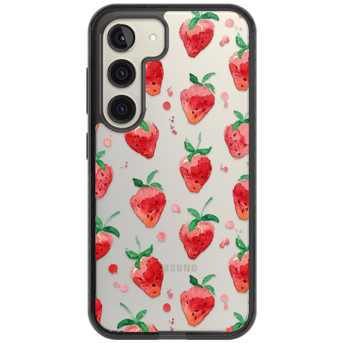 Strawberry Watercolour Samsung S22 / Samsung S22 Plus / Samsung S23 / Samsung S23 Plus / Samsung S24 / Samsung S24 Plus Impact Black Phone Case front