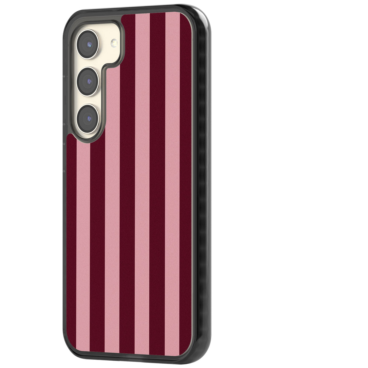 Bordeaux Belle preppy iPhone case featuring bold vertical stripes in burgundy and soft blush pink Samsung S22 / Samsung S22 Plus / Samsung S23 / Samsung S23 Plus / Samsung S24 / Samsung S24 Plus Impact Black Phone Case side