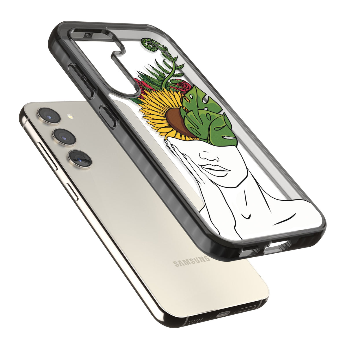 Let The Mind Flourish Samsung S22 / Samsung S22 Plus / Samsung S23 / Samsung S23 Plus / Samsung S24 / Samsung S24 Plus Impact Black Phone Case angled