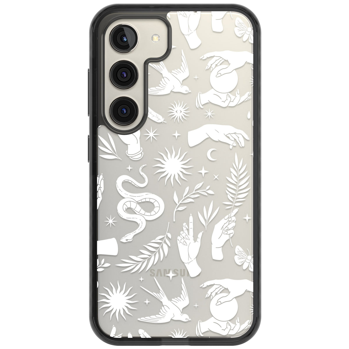 Mystic Magic (White) Samsung S22 / Samsung S22 Plus / Samsung S23 / Samsung S23 Plus / Samsung S24 / Samsung S24 Plus Impact Black Phone Case front