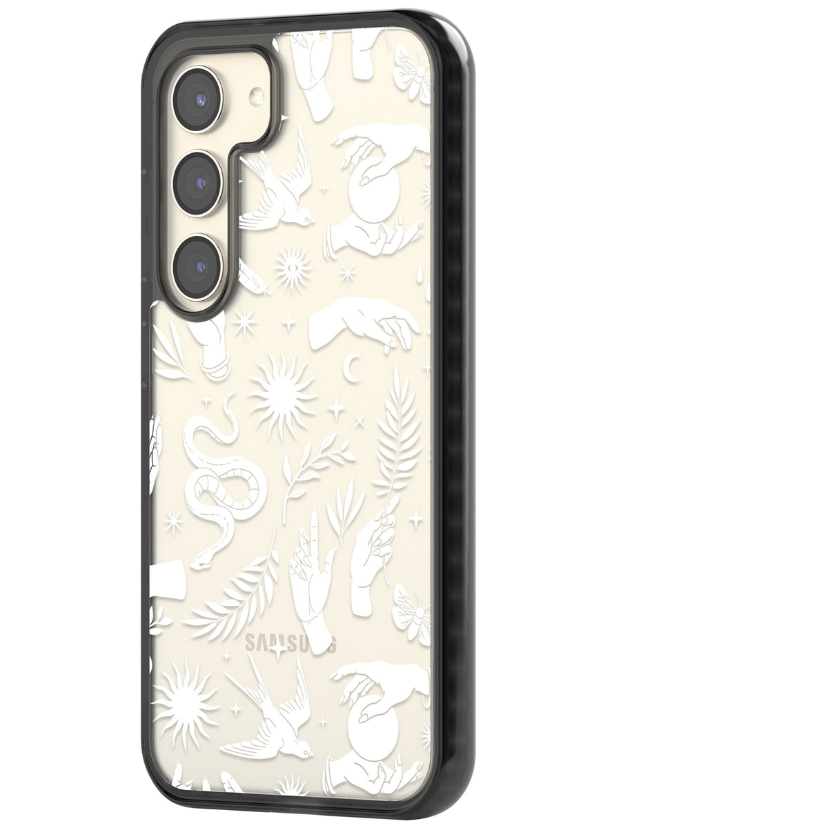 Mystic Magic (White) Samsung S22 / Samsung S22 Plus / Samsung S23 / Samsung S23 Plus / Samsung S24 / Samsung S24 Plus Impact Black Phone Case side