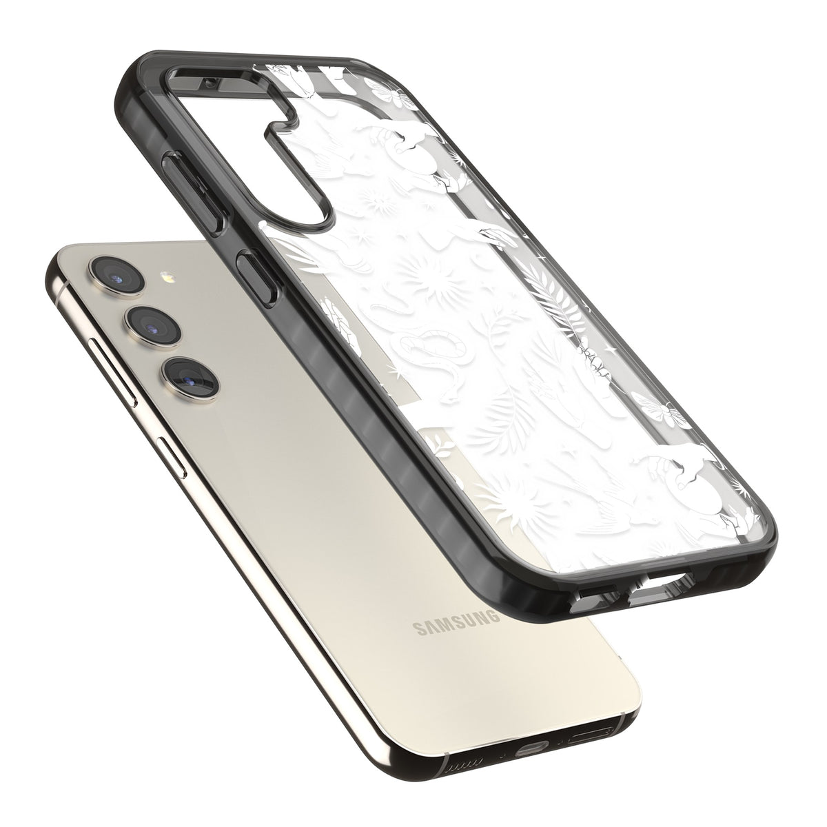 Mystic Magic (White) Samsung S22 / Samsung S22 Plus / Samsung S23 / Samsung S23 Plus / Samsung S24 / Samsung S24 Plus Impact Black Phone Case angled