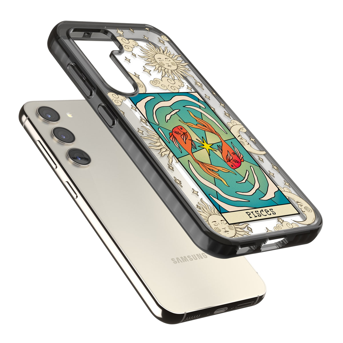 Celestial Zodiac Pisces Samsung S22 / Samsung S22 Plus / Samsung S23 / Samsung S23 Plus / Samsung S24 / Samsung S24 Plus Impact Black Phone Case angled