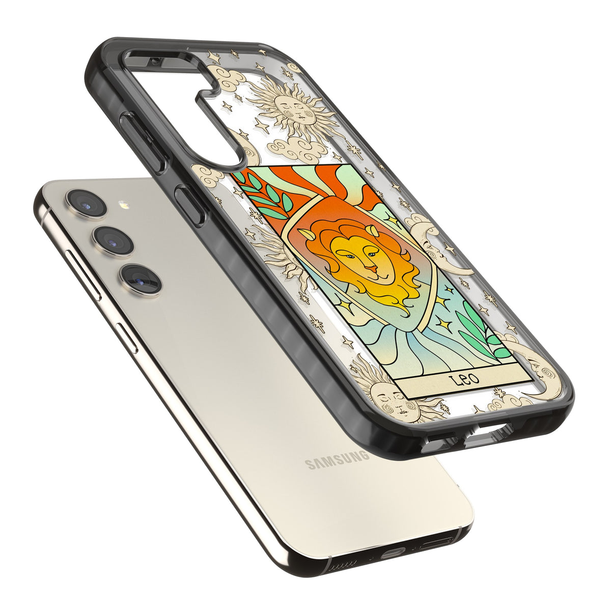 Celestial Zodiac Leo Samsung S22 / Samsung S22 Plus / Samsung S23 / Samsung S23 Plus / Samsung S24 / Samsung S24 Plus Impact Black Phone Case angled