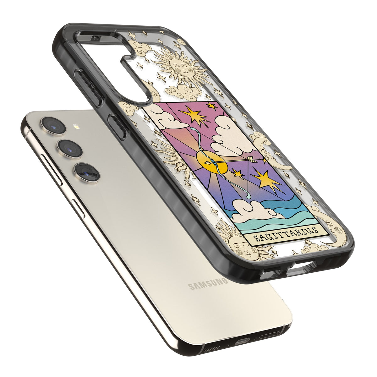 Celestial Zodiac Sagittarius Samsung S22 / Samsung S22 Plus / Samsung S23 / Samsung S23 Plus / Samsung S24 / Samsung S24 Plus Impact Black Phone Case angled