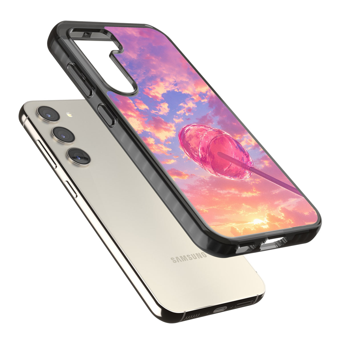 Sugar Sunset Samsung S22 / Samsung S22 Plus / Samsung S23 / Samsung S23 Plus / Samsung S24 / Samsung S24 Plus Impact Black Phone Case angled