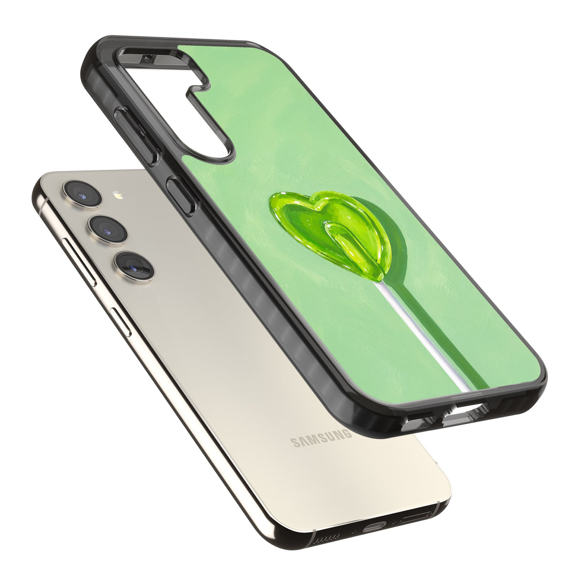 Green Lollipop Samsung S22 / Samsung S22 Plus / Samsung S23 / Samsung S23 Plus / Samsung S24 / Samsung S24 Plus Impact Black Phone Case angled