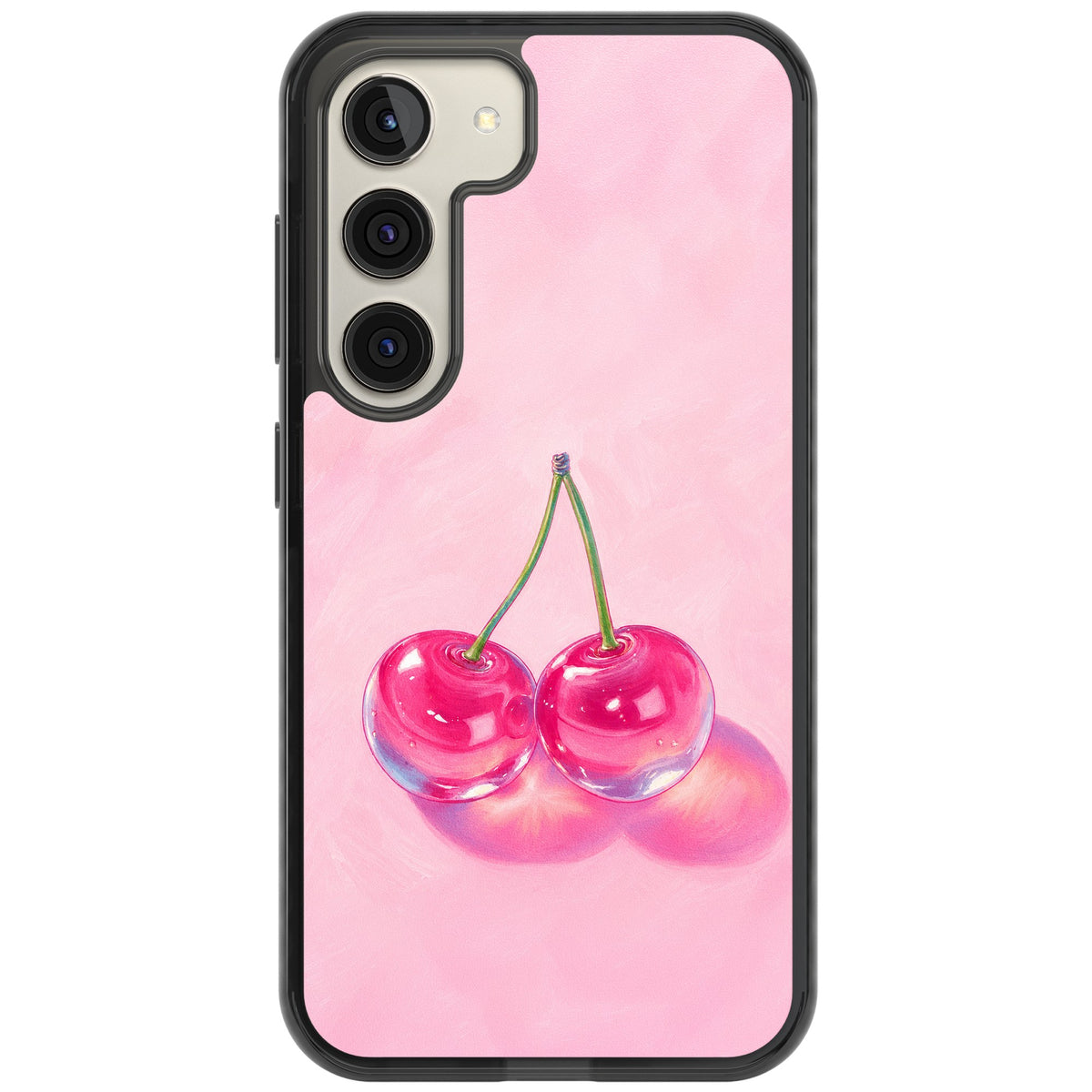 Pink Glass Cherry Samsung S22 / Samsung S22 Plus / Samsung S23 / Samsung S23 Plus / Samsung S24 / Samsung S24 Plus Impact Black Phone Case front