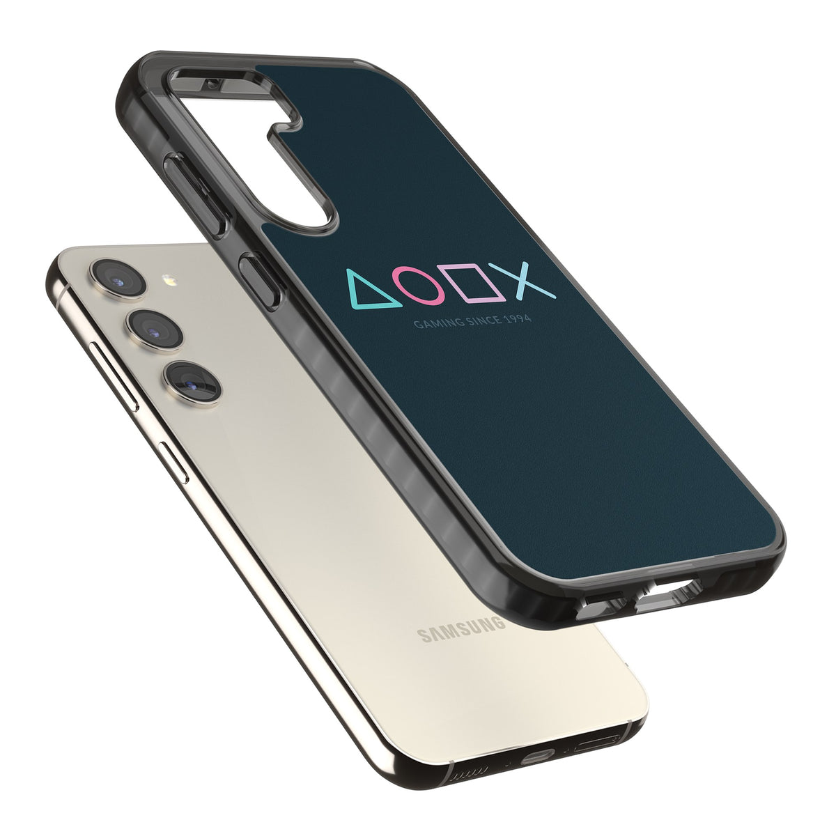 Gaming Since 1994 Samsung S22 / Samsung S22 Plus / Samsung S23 / Samsung S23 Plus / Samsung S24 / Samsung S24 Plus Impact Black Phone Case angled