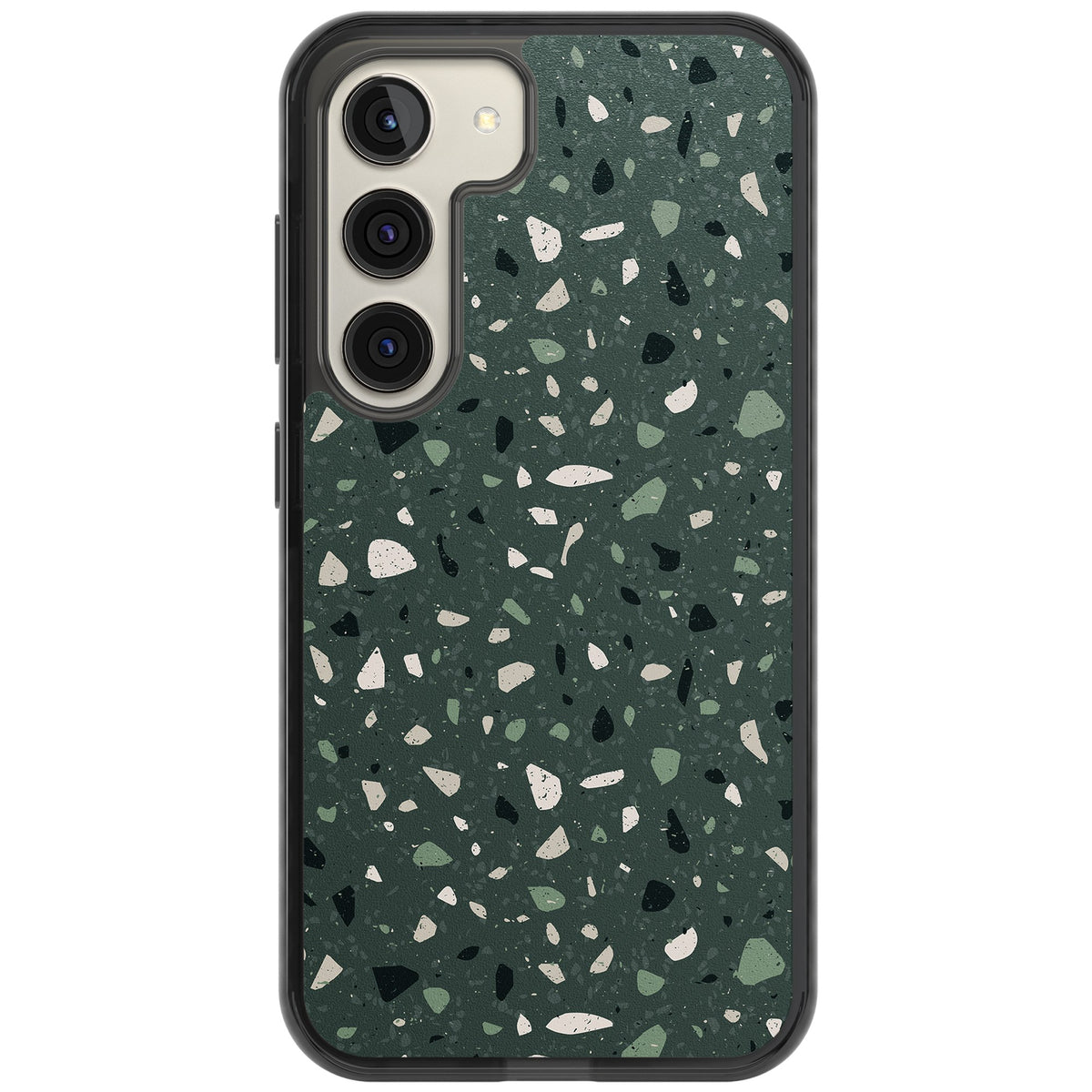 Green & Cream Terrazzo Pattern Samsung S22 / Samsung S22 Plus / Samsung S23 / Samsung S23 Plus / Samsung S24 / Samsung S24 Plus Impact Black Phone Case front