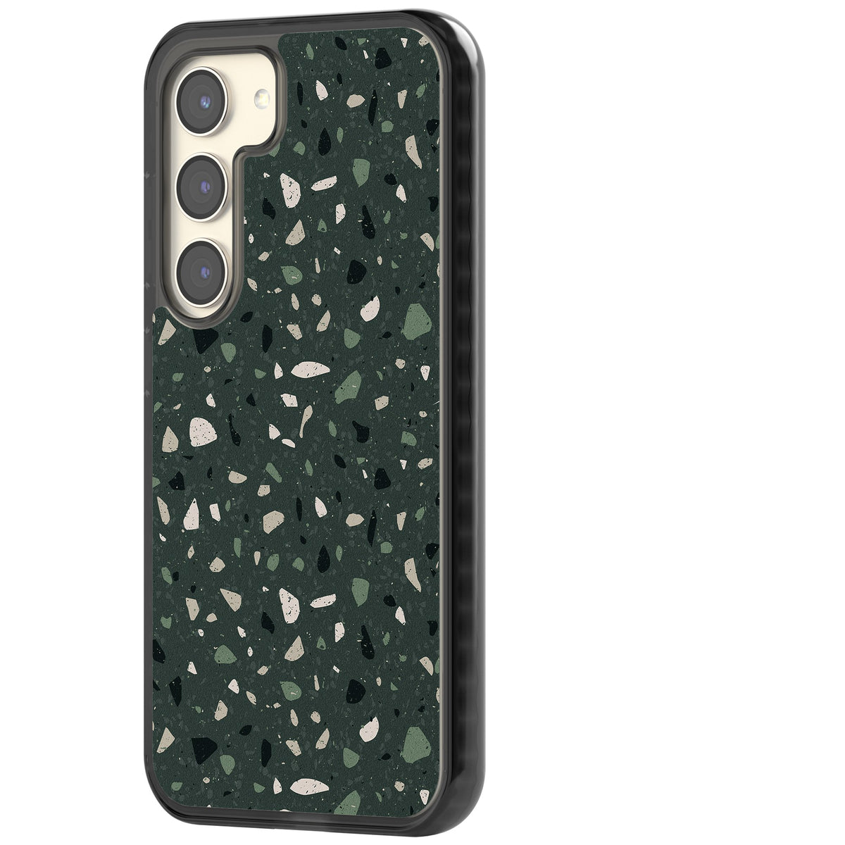 Green & Cream Terrazzo Pattern Samsung S22 / Samsung S22 Plus / Samsung S23 / Samsung S23 Plus / Samsung S24 / Samsung S24 Plus Impact Black Phone Case side