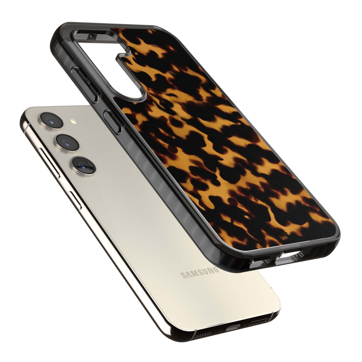 Amber Tortoise tortoiseshell iPhone case featuring warm amber and dark brown marble resin pattern | Black Impact case for Samsung Galaxy S24, Samsung Galaxy S23, Samsung Galaxy S22