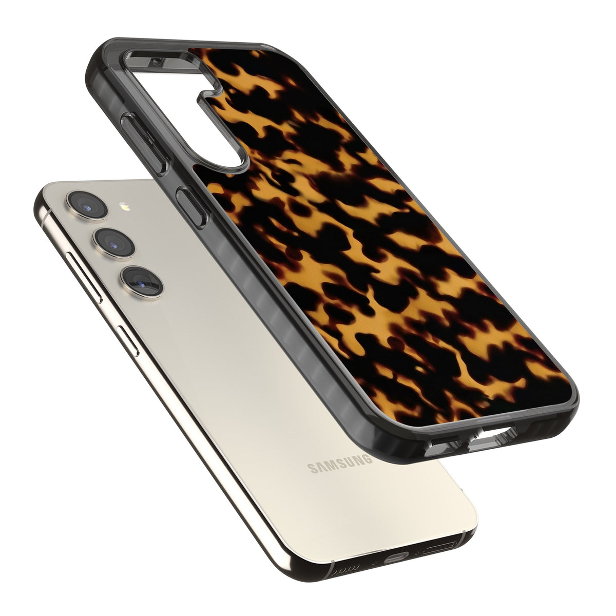 Amber Tortoise Samsung S22 / Samsung S22 Plus / Samsung S23 / Samsung S23 Plus / Samsung S24 / Samsung S24 Plus Impact Black Phone Case angled