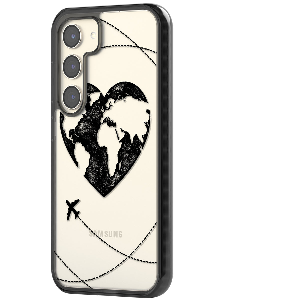 Globe Heart Samsung S22 / Samsung S22 Plus / Samsung S23 / Samsung S23 Plus / Samsung S24 / Samsung S24 Plus Impact Black Phone Case side