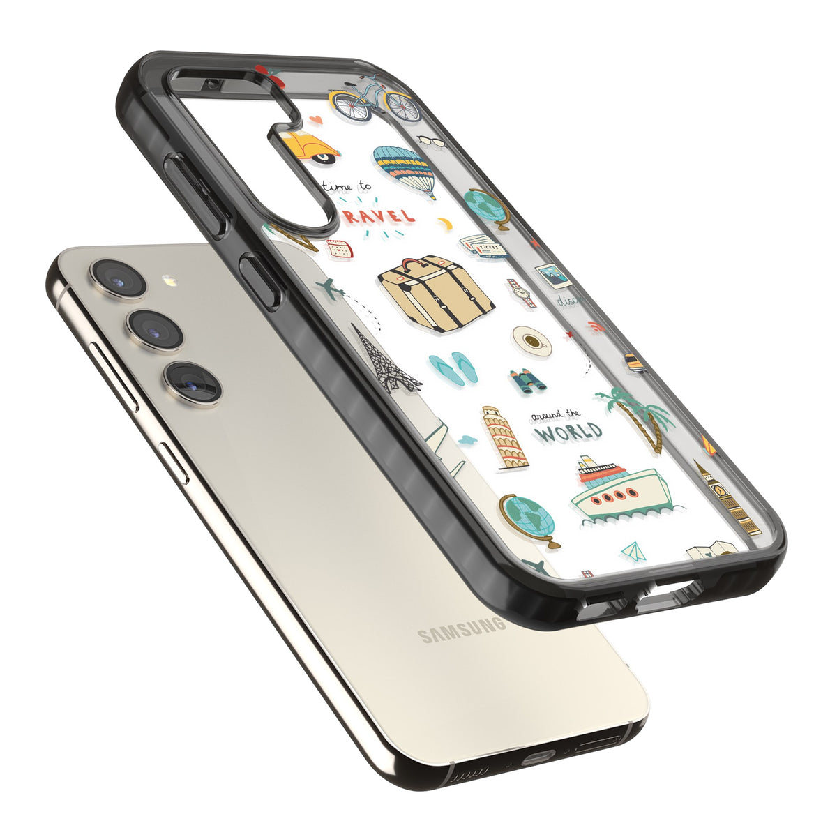Globe Trotter Samsung S22 / Samsung S22 Plus / Samsung S23 / Samsung S23 Plus / Samsung S24 / Samsung S24 Plus Impact Black Phone Case angled