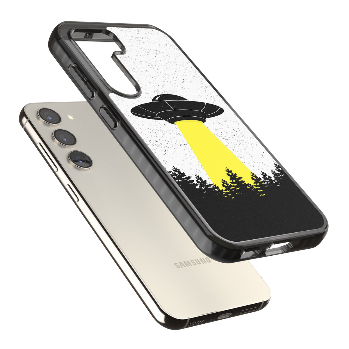 Alien Abduction Samsung S22 / Samsung S22 Plus / Samsung S23 / Samsung S23 Plus / Samsung S24 / Samsung S24 Plus Impact Black Phone Case angled