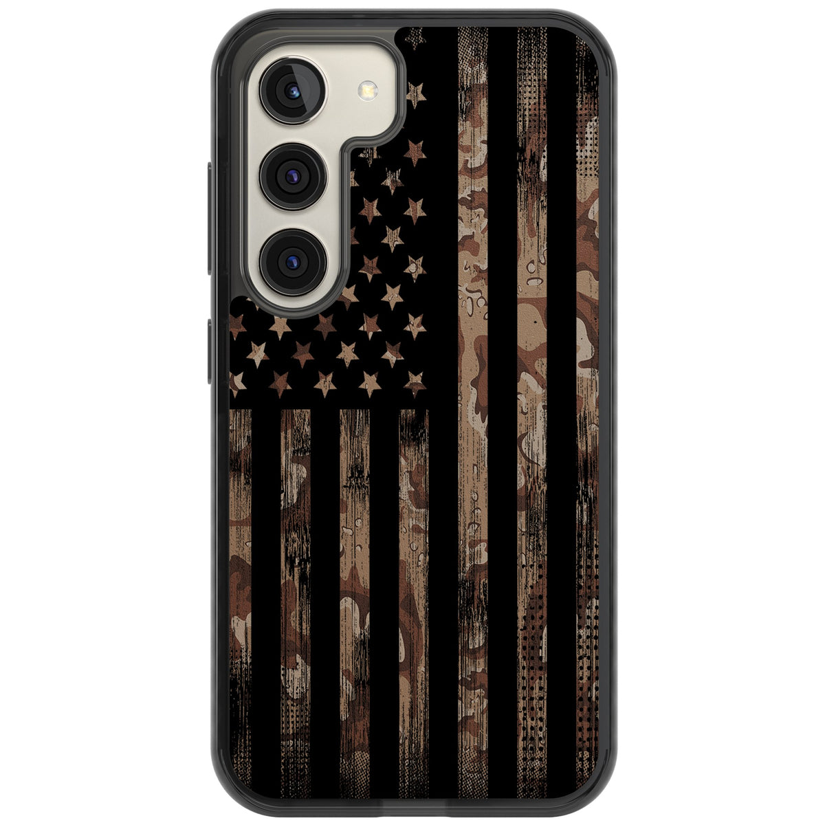 American Flag Camo Samsung S22 / Samsung S22 Plus / Samsung S23 / Samsung S23 Plus / Samsung S24 / Samsung S24 Plus Impact Black Phone Case front