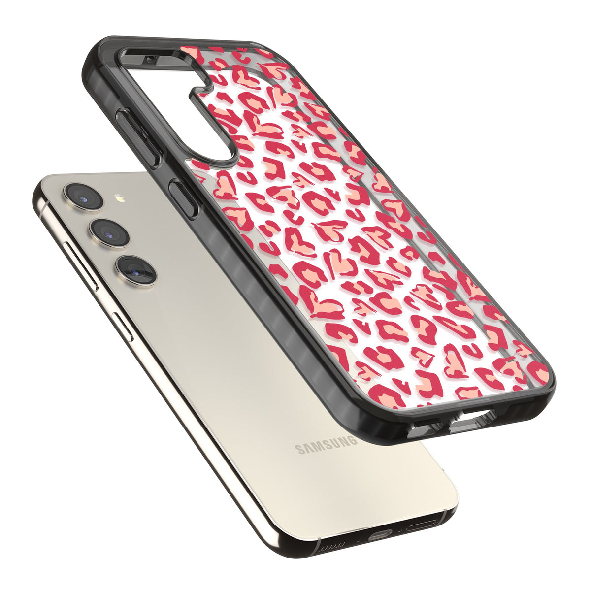 Heart Leopard Print Samsung S22 / Samsung S22 Plus / Samsung S23 / Samsung S23 Plus / Samsung S24 / Samsung S24 Plus Impact Black Phone Case angled