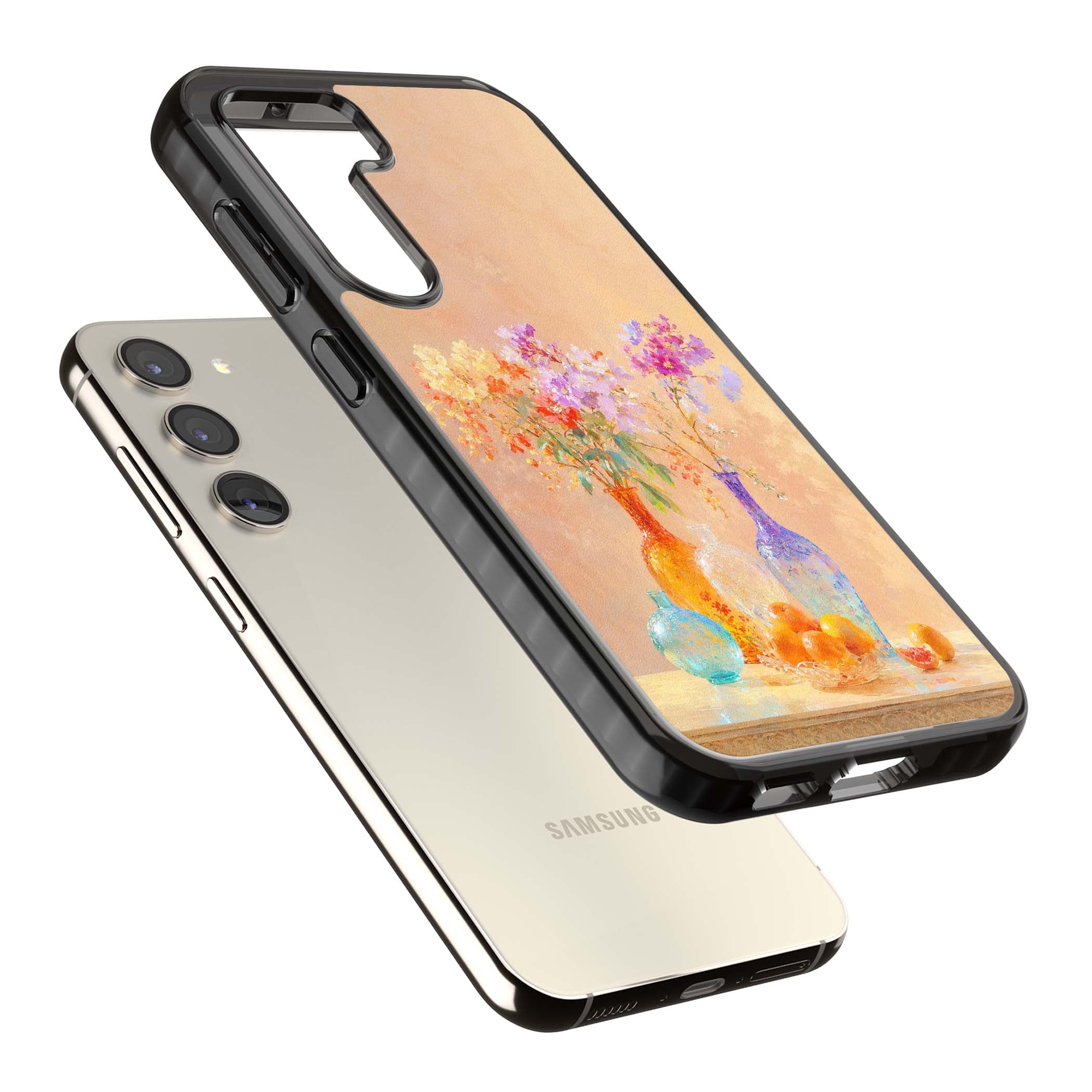 Peach Glass art iPhone case | Black Impact case for Samsung Galaxy S24, Samsung Galaxy S23, Samsung Galaxy S22