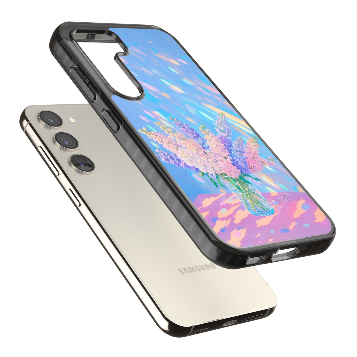 Bubblegum Flowers Samsung S22 / Samsung S22 Plus / Samsung S23 / Samsung S23 Plus / Samsung S24 / Samsung S24 Plus Impact Black Phone Case angled