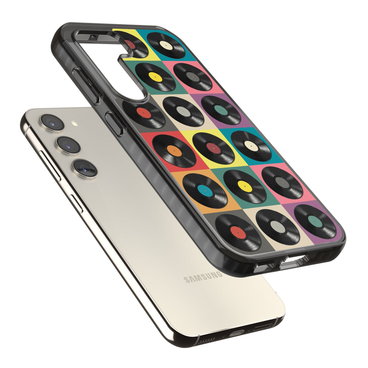 Vinyl Records Samsung S22 / Samsung S22 Plus / Samsung S23 / Samsung S23 Plus / Samsung S24 / Samsung S24 Plus Impact Black Phone Case angled