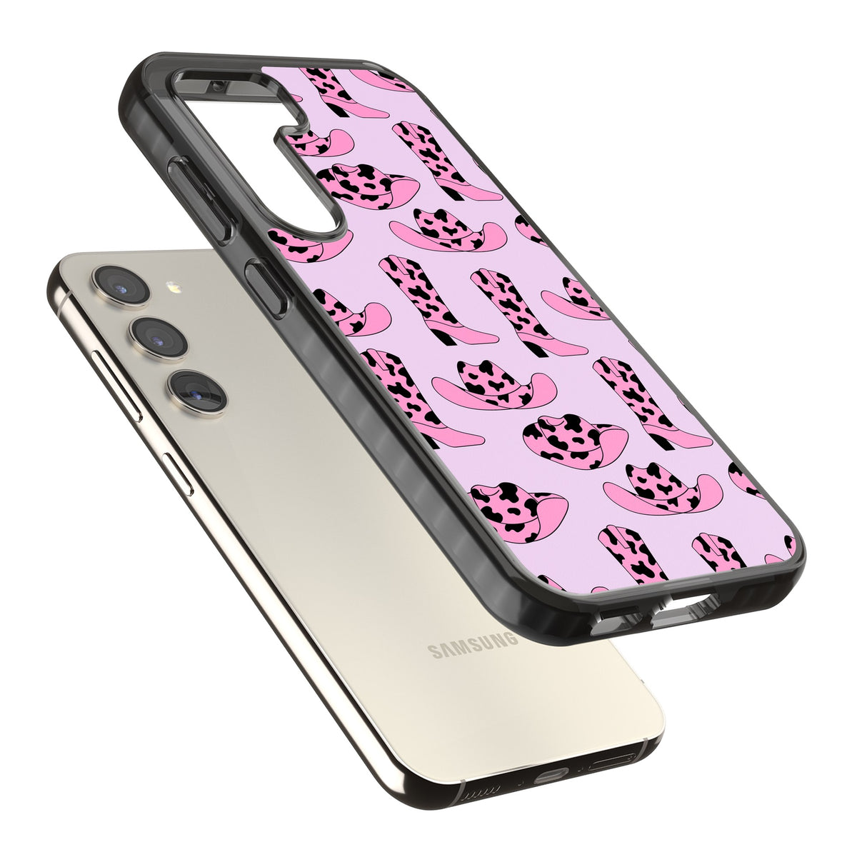 Cow Girl Pattern Samsung S22 / Samsung S22 Plus / Samsung S23 / Samsung S23 Plus / Samsung S24 / Samsung S24 Plus Impact Black Phone Case angled