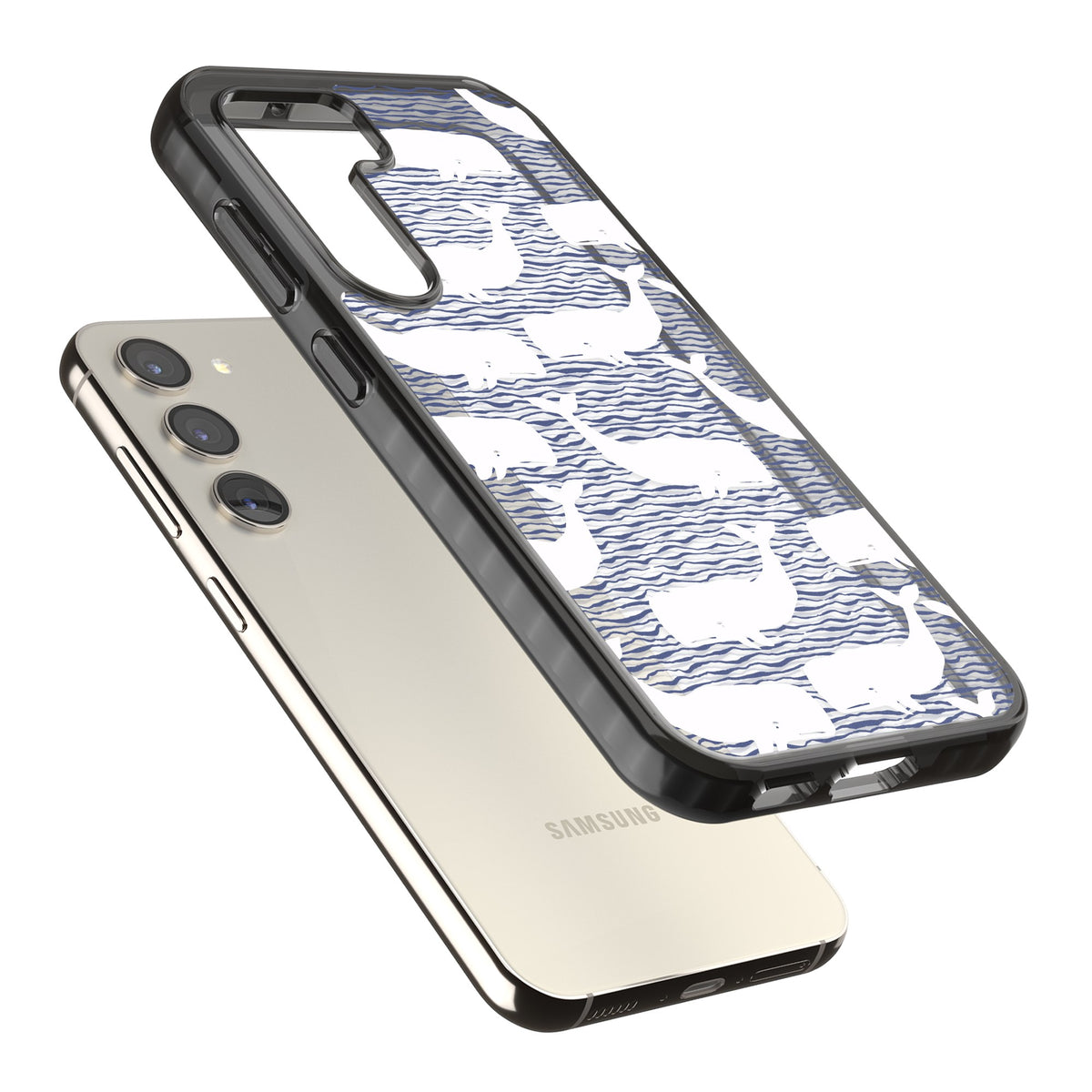 Whale Wave Samsung S22 / Samsung S22 Plus / Samsung S23 / Samsung S23 Plus / Samsung S24 / Samsung S24 Plus Impact Black Phone Case angled