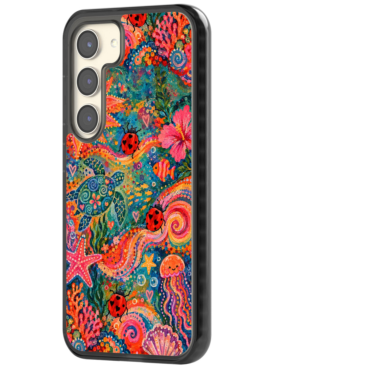 Coral Whimsy Samsung S22 / Samsung S22 Plus / Samsung S23 / Samsung S23 Plus / Samsung S24 / Samsung S24 Plus Impact Black Phone Case side