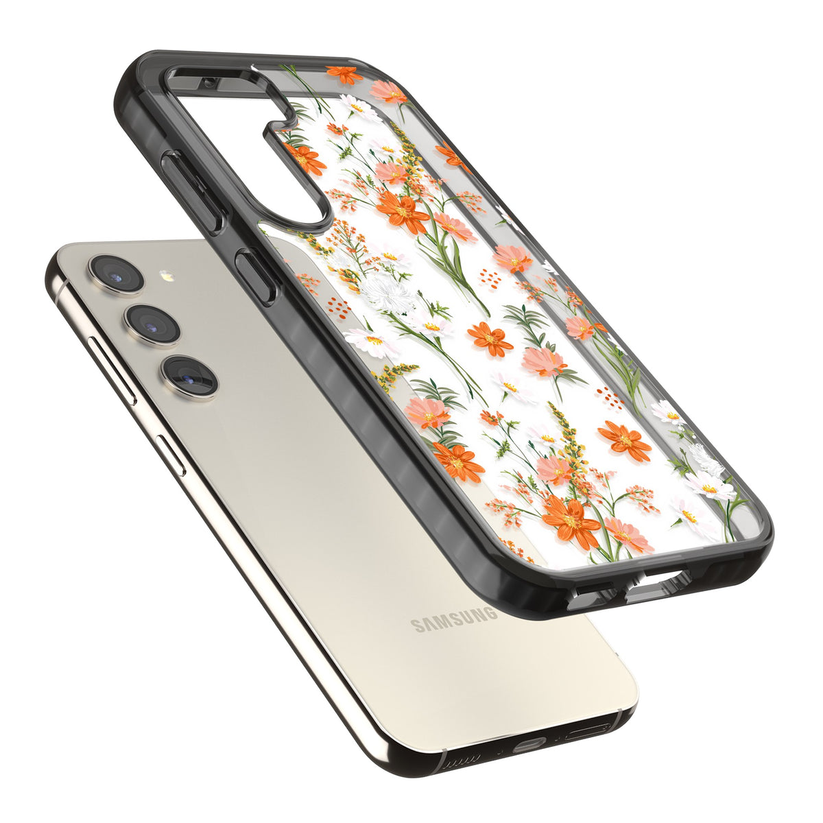 Sunset Wildflowers Samsung S22 / Samsung S22 Plus / Samsung S23 / Samsung S23 Plus / Samsung S24 / Samsung S24 Plus Impact Black Phone Case angled