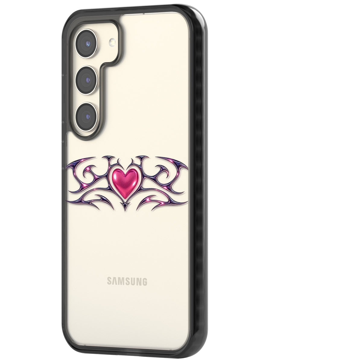 Pink Chrome Heart Samsung S22 / Samsung S22 Plus / Samsung S23 / Samsung S23 Plus / Samsung S24 / Samsung S24 Plus Impact Black Phone Case side