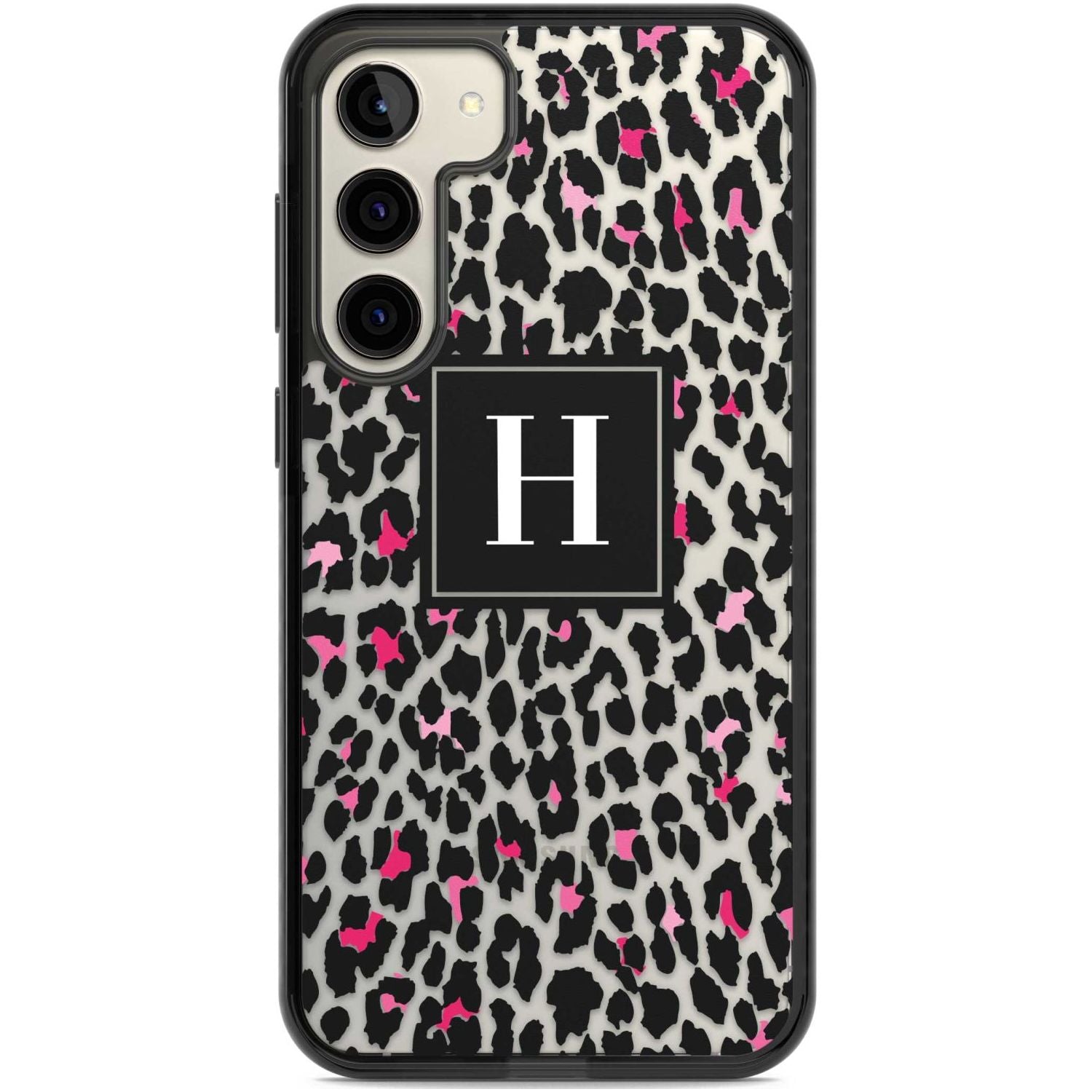 Personalised Pink Monogram Leopard Spots Custom Phone Case Samsung S22 Plus / Black Impact Case,Samsung S23 Plus / Black Impact Case Blanc Space