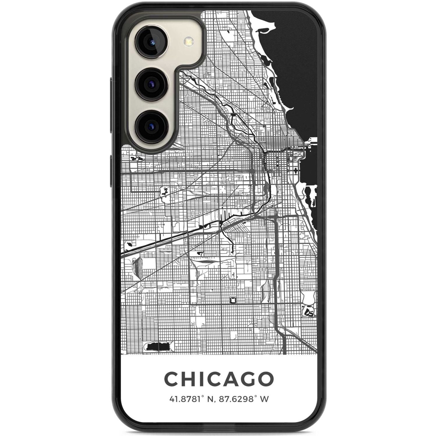Map of Chicago, Illinois Phone Case Samsung S22 Plus / Black Impact Case,Samsung S23 Plus / Black Impact Case Blanc Space