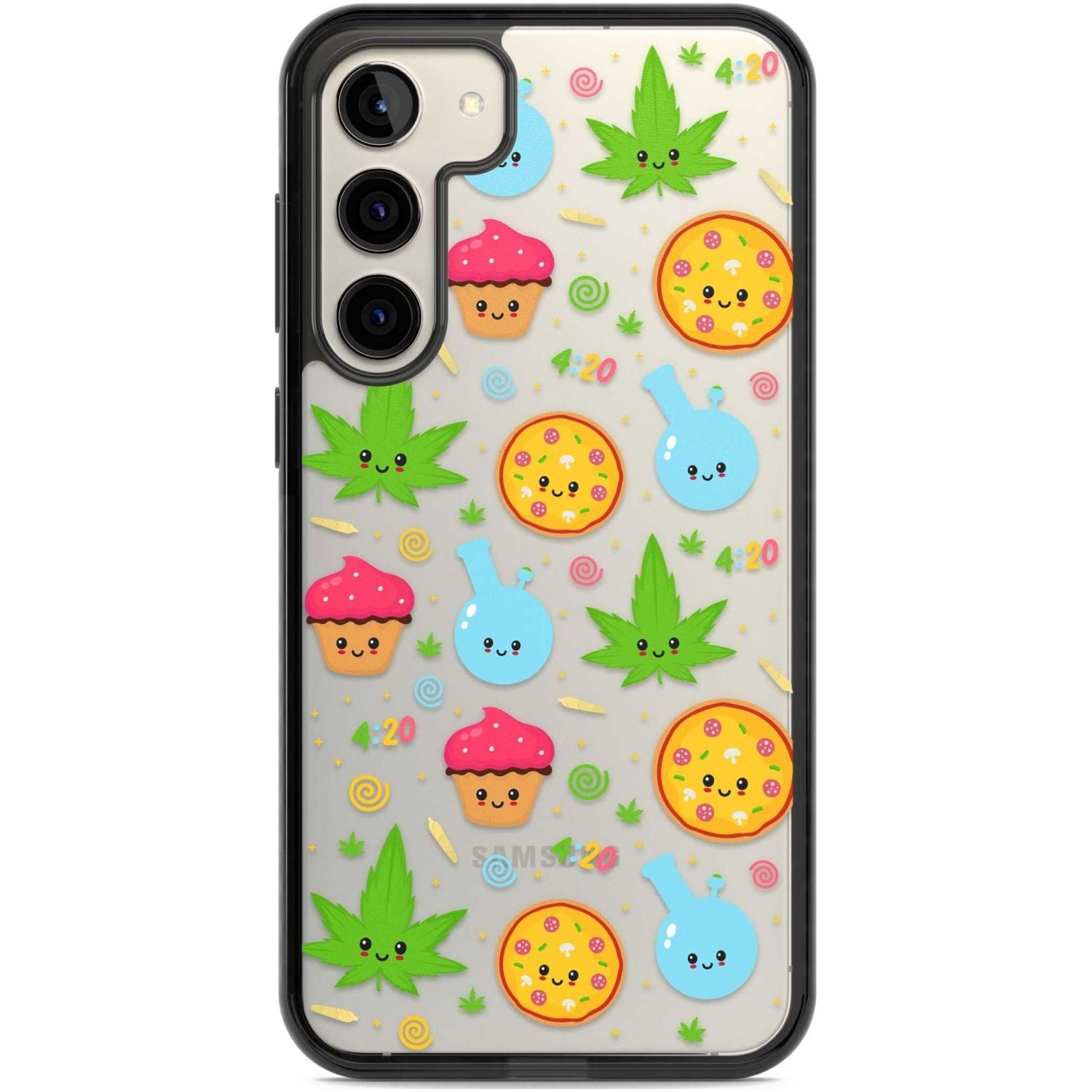 Kawaii Weed Pattern Phone Case Samsung S22 Plus / Black Impact Case,Samsung S23 Plus / Black Impact Case Blanc Space