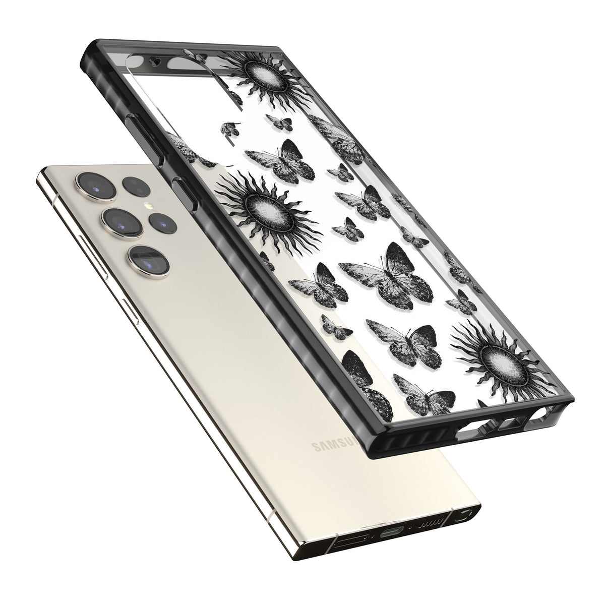 Butterflies Suns Samsung S22 Ultra / Samsung S23 Ultra / Samsung S24 Ultra Impact Black Phone Case angled
