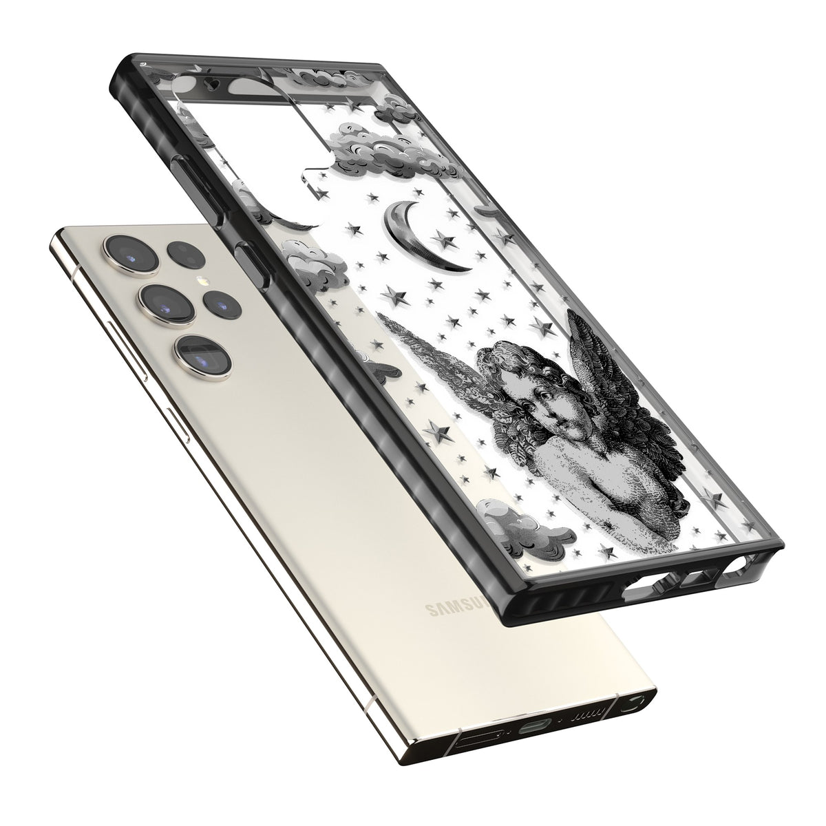 Celestial Cherub Samsung S22 Ultra / Samsung S23 Ultra / Samsung S24 Ultra Impact Black Phone Case angled