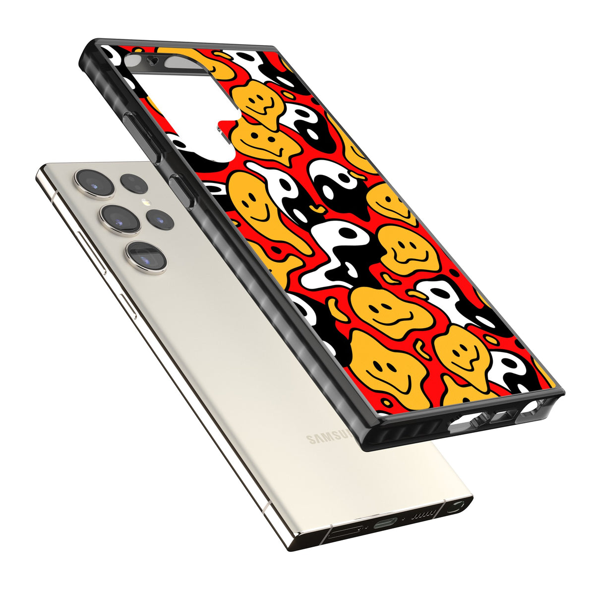 Yin Yang Acid Face Samsung S22 Ultra / Samsung S23 Ultra / Samsung S24 Ultra Impact Black Phone Case angled