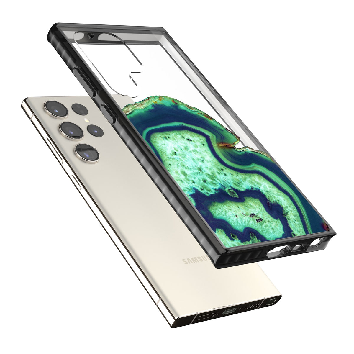 Emerald Agate Slice Samsung S22 Ultra / Samsung S23 Ultra / Samsung S24 Ultra Impact Black Phone Case angled
