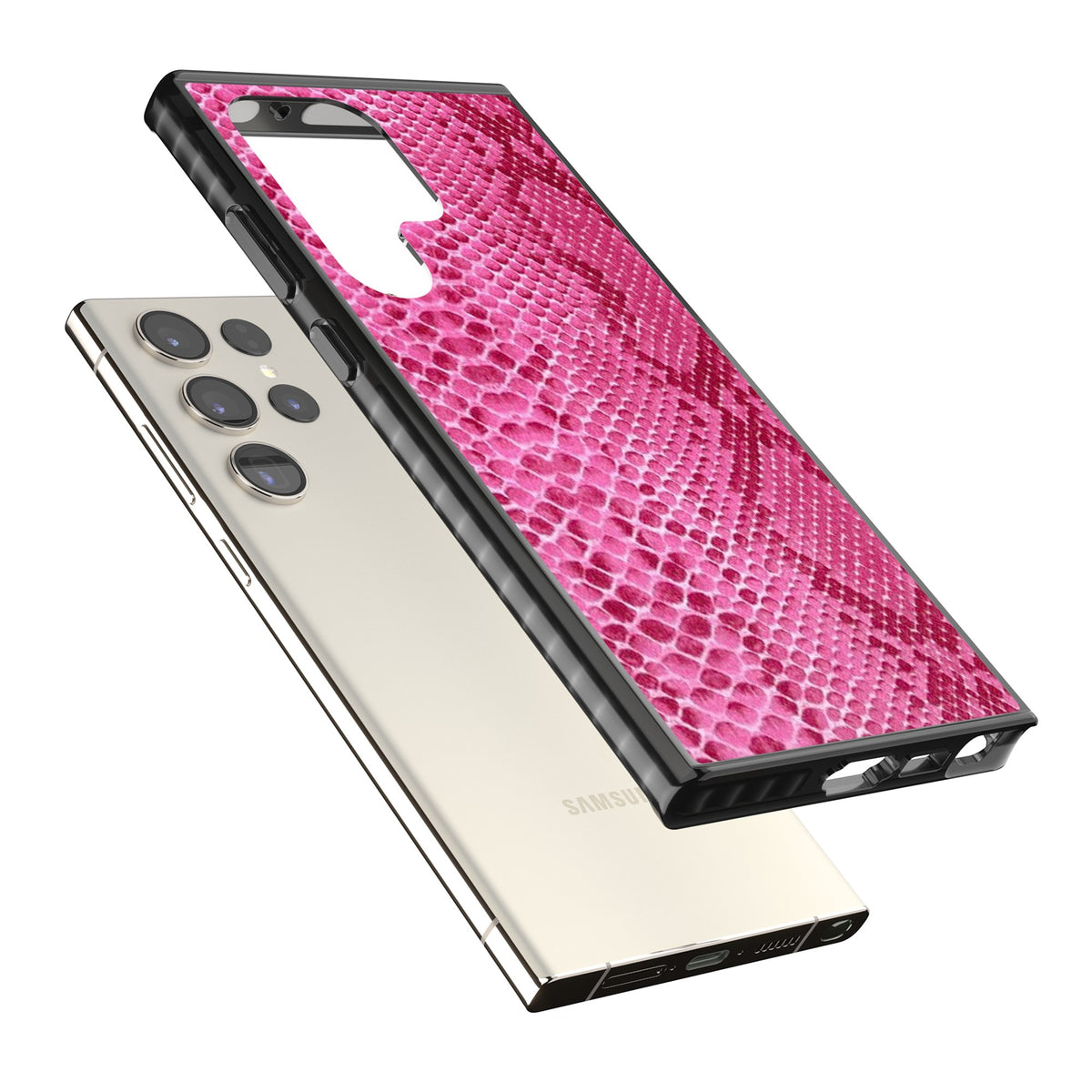 Pink Snakeskin Samsung S22 Ultra / Samsung S23 Ultra / Samsung S24 Ultra Impact Black Phone Case angled
