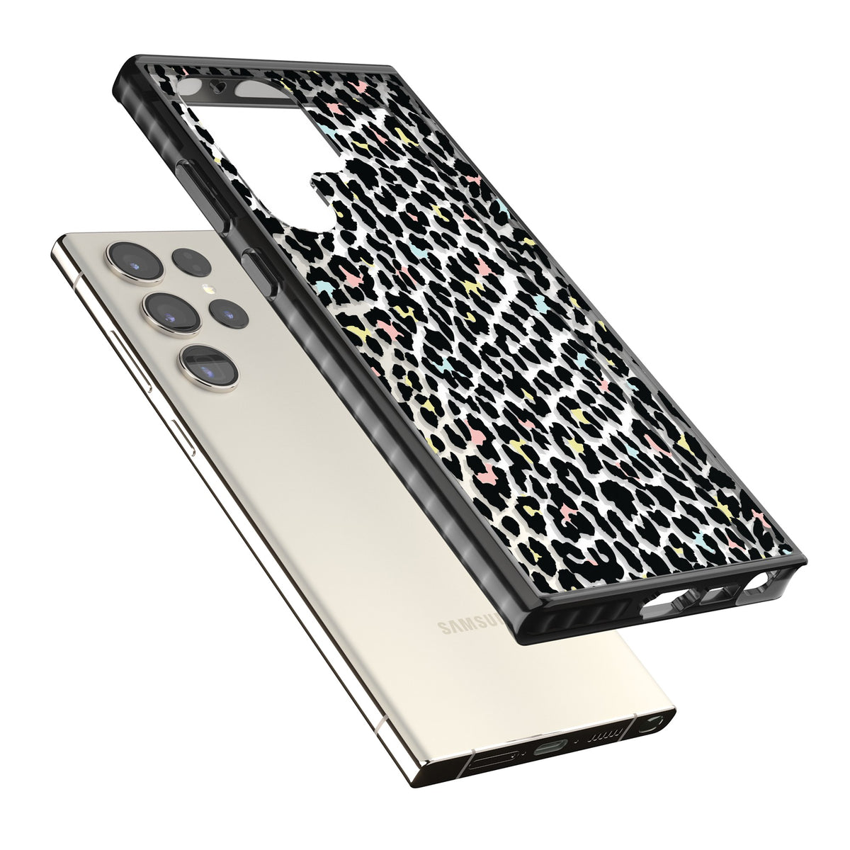 Sugar Leopard Samsung S22 Ultra / Samsung S23 Ultra / Samsung S24 Ultra Impact Black Phone Case angled