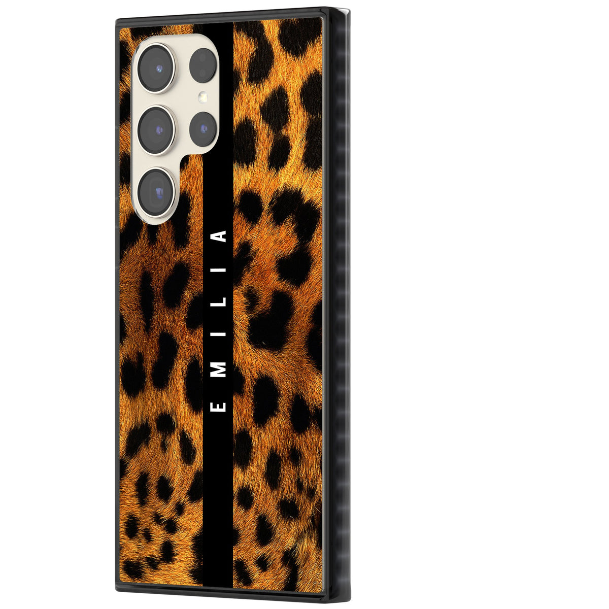 Leopard Print Samsung S22 Ultra / Samsung S23 Ultra / Samsung S24 Ultra Impact Black Phone Case side