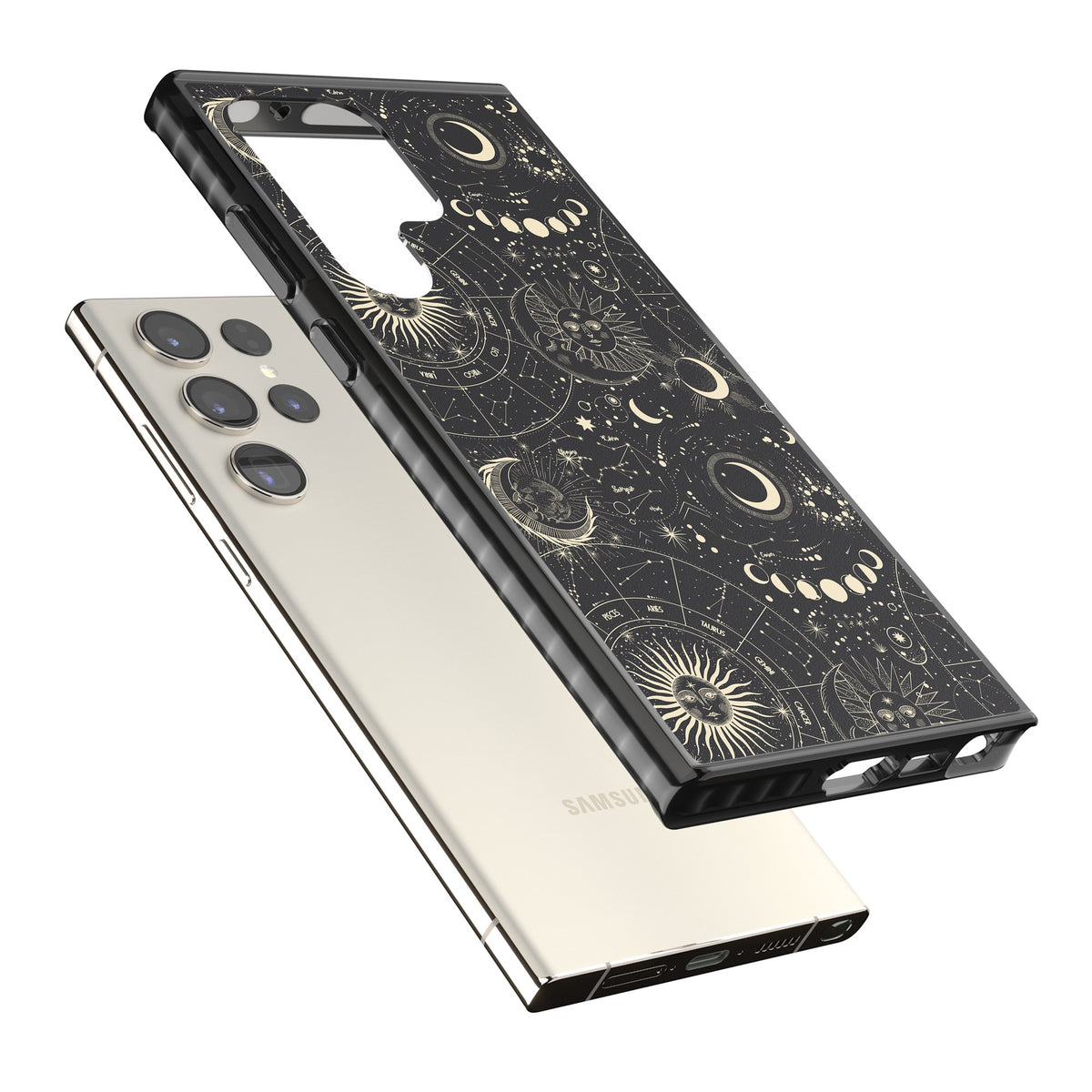 Celestial Cipher Samsung S22 Ultra / Samsung S23 Ultra / Samsung S24 Ultra Impact Black Phone Case angled