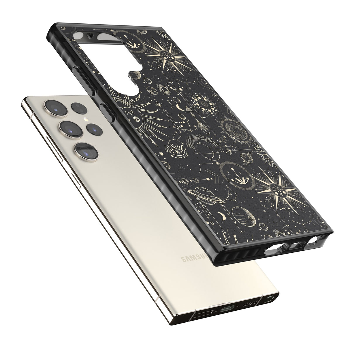 Cosmic Suns And Planets Samsung S22 Ultra / Samsung S23 Ultra / Samsung S24 Ultra Impact Black Phone Case angled