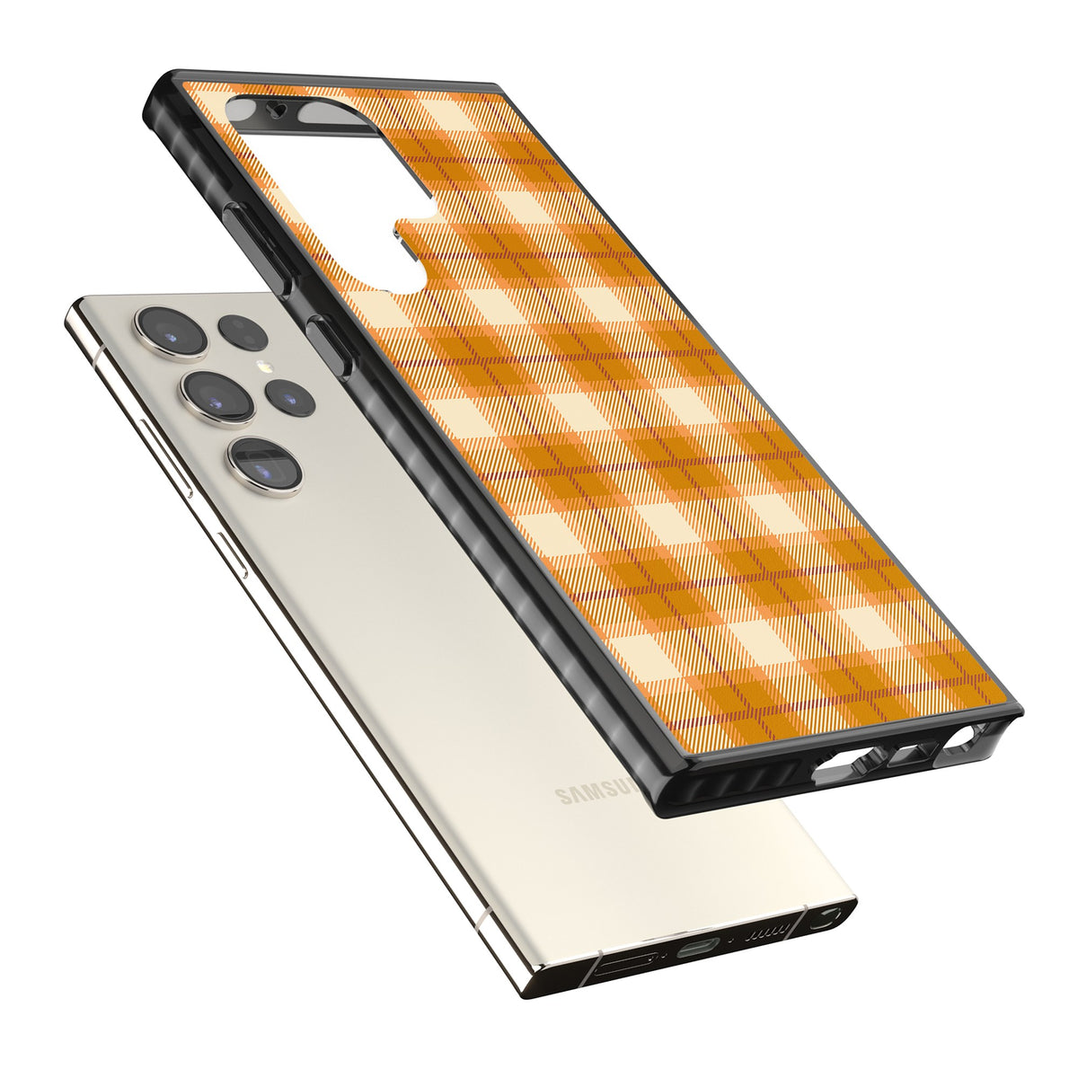 Pumpkin Plaid Samsung S22 Ultra / Samsung S23 Ultra / Samsung S24 Ultra Impact Black Phone Case angled