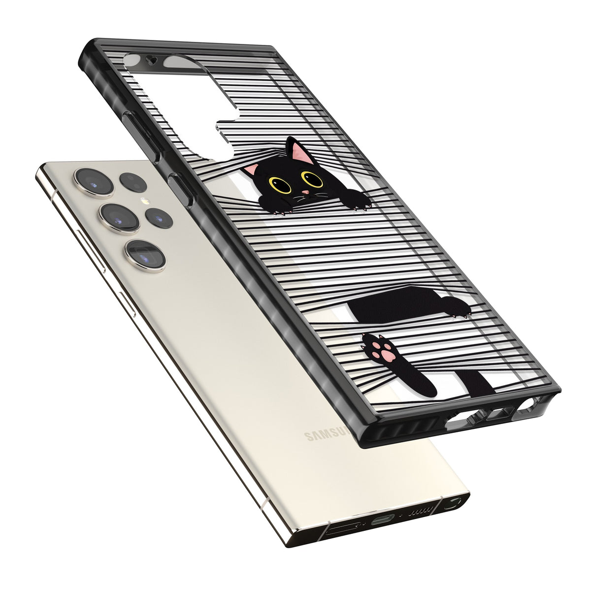 Peek-a-Boo Cat Samsung S22 Ultra / Samsung S23 Ultra / Samsung S24 Ultra Impact Black Phone Case angled